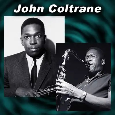 Two images of jazz saxophonist John Coltrane