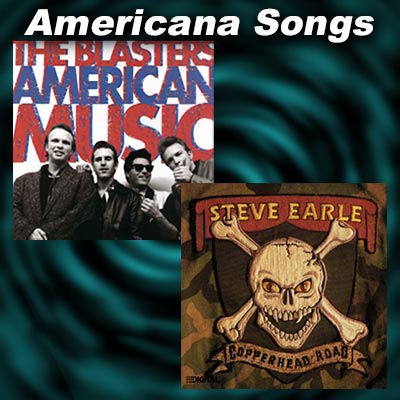 Record album covers for The Blasters and Steve Earle