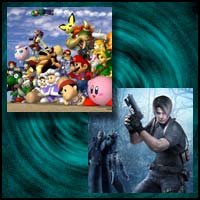 Images from gamecube games "Super Smash Bros Melee" and "Resident Evil 4"
