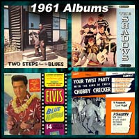 1961 record album covers for Two Steps From The Blues, The Shadows, Blue Hawaii, and Your Twist Party With The King Of The Twist