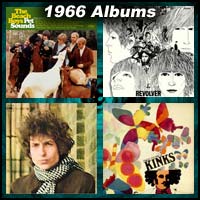 1966 record album covers for Pet Sounds, Revolver, Blonde On Blonde, and Face to Face