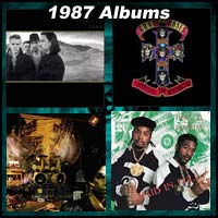 1987 record album covers for The Joshua Tree, Appetite For Destruction, Sign O' The Times, and Paid In Full