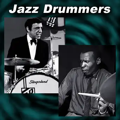Jazz drummers Buddy Rich and Elvin Jones