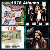 1978 record album covers for One Nation Under A Groove, Parallel Lines, C'est Chic, and Stranger In Town