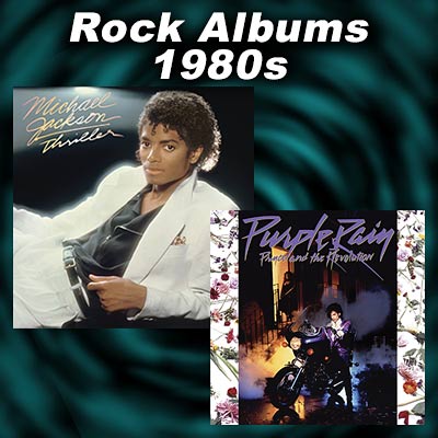 album covers for Thriller and Purple Rain