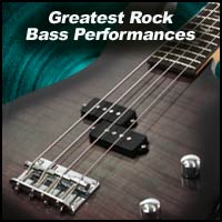 Greatest Rock Bass Performances title image showing electric bass guitar