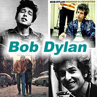 Two pictures and two album covers of Bob Dylan