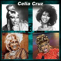 Four pictures of singer Celia Cruz