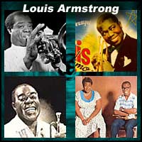 Four pictures of Louis Armstrong