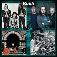 Four pictures of the members of the rock band Rush