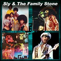 Four pictures of members of the funk rock band Sly and The Family Stone