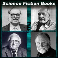 Authors Isaac Asimov, Robert A Heinlein, Ray Bradbury, and Frank Herbert