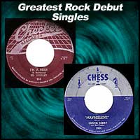 Greatest Rock Debut Singles title image showing two 45rpm record lables