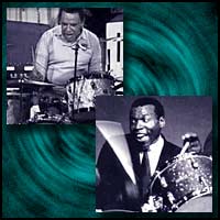 Jazz drummers Buddy Rich and Elvin Jones
