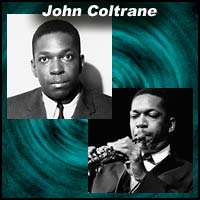 Two images of jazz saxophonist John Coltrane