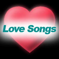 red heart on black background with words Love Songs