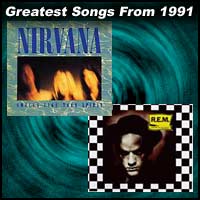 record cover art for Smells Like Teen Spirit by Nirvana and Losing My Religion by R.E.M.