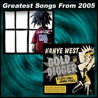 record covers for Feel Good Inc. by Gorillaz and Gold Digger by Kanye West