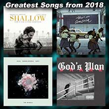 record sleeves for the songs Shallow, This Is America, The Middle, God's Plan