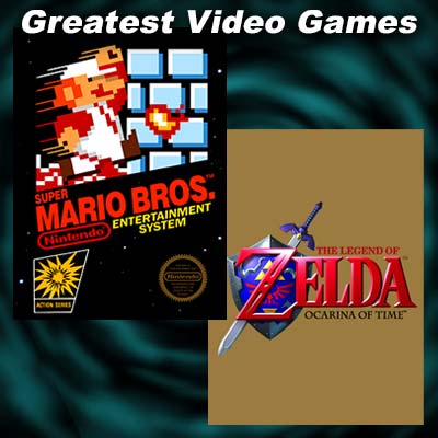 Images from the video games "Super Mario Bros." and "The Legend of Zelda: Ocarina of Time"