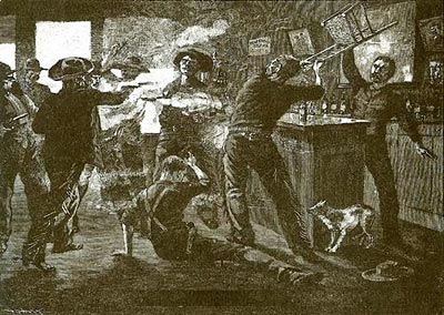 saloon gunfight in the old west drawing