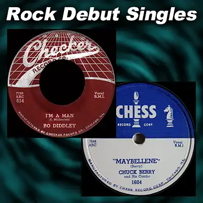 Greatest Rock Debut Singles title image showing two 45rpm record lables