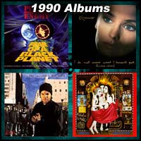 1990 record album covers for Fear of a Black Planet, I Do Not Want What I Haven't Got, AmeriKKKa's Most Wanted, and Ritual De Lo Habitual