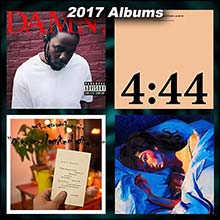 2017 record album covers for DAMN., 4:44, A Crow Looked at Me, and Melodrama